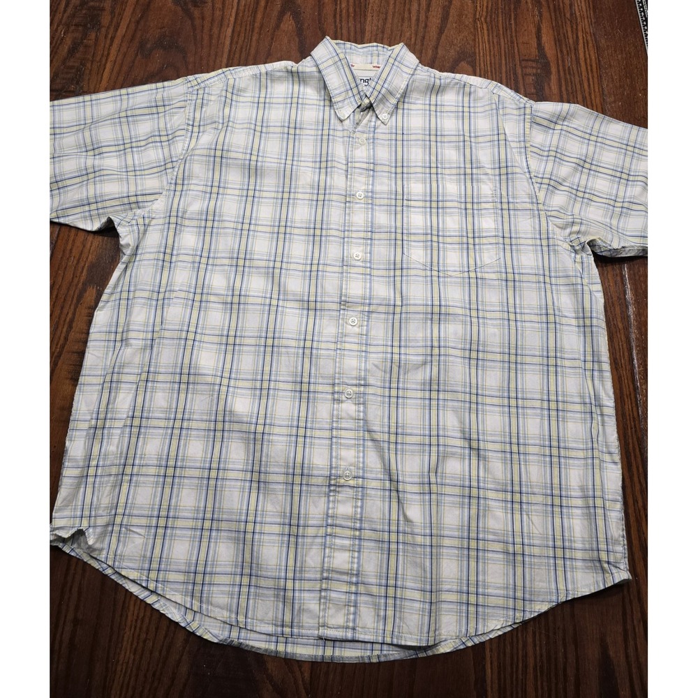 Wrangler Hero Mens XL Plaid Short Sleeve Button Down Shirt Blue Yellow MMTH71992